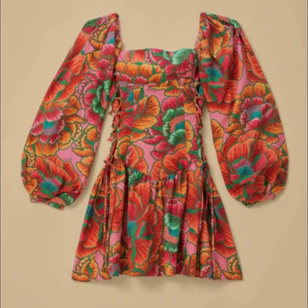Farm Rio Pink Spring Lenzing Boho Festival Floral Mini Dress Size Small